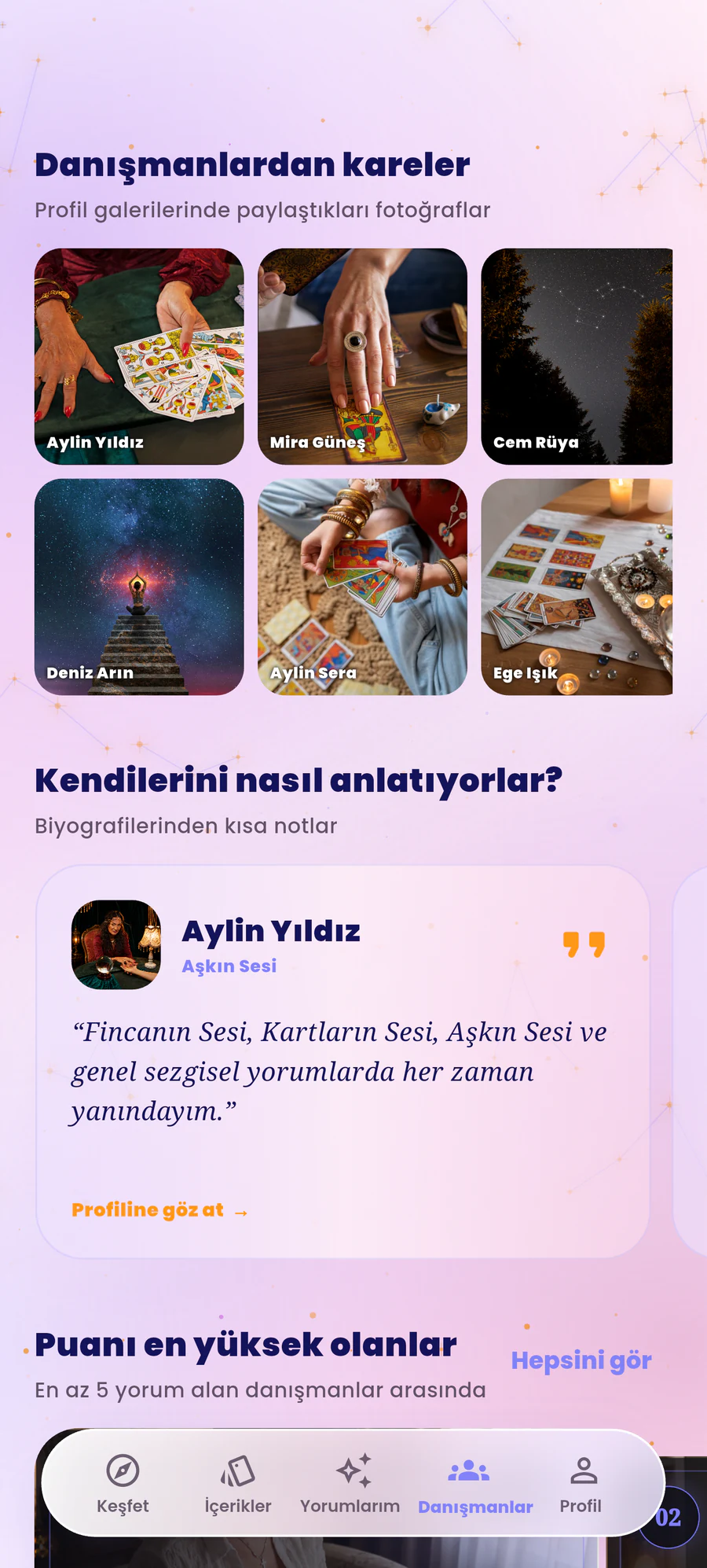 Danışman profilleri ve paylaşımları